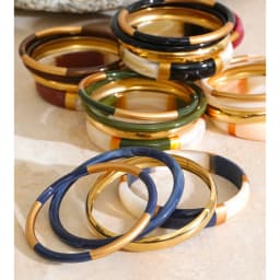 Yhpup 65mm 1Set Stainless Steel Resin Round Layered Bangle Bracelet Multi-Color Autumn Winter Statement Jewelry Waterproof
