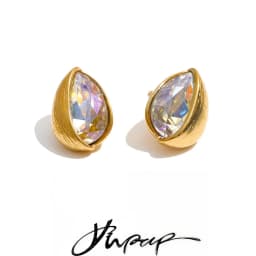 Yhpup Stainless Steel Stud Earrings Multi Color K9 Crystal Fluted Golden Hull Runway Inspired Fashion Jewelry Recommend