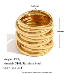 MamacitaSlay Minimalist 316L Stainless Steel Multilayer Winding Ring Waterproof 18K Gold Plated Jewelry Women's Unique Cool Ring