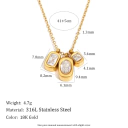 MamacitaSlay Elegant 316LStainless Steel Oval Rectangle Zircon Necklace 18K Gold Plated Waterproof Jewelry For Women Dainty Gift