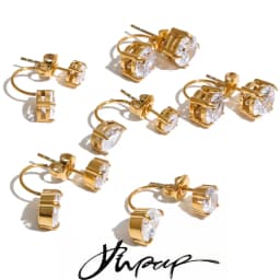 Yhpup Stainless Steel Stud Earrings Prong Set Solitaire Dual Cubic Zirconia Ear Fantasy Dainty Jewelry Recommend