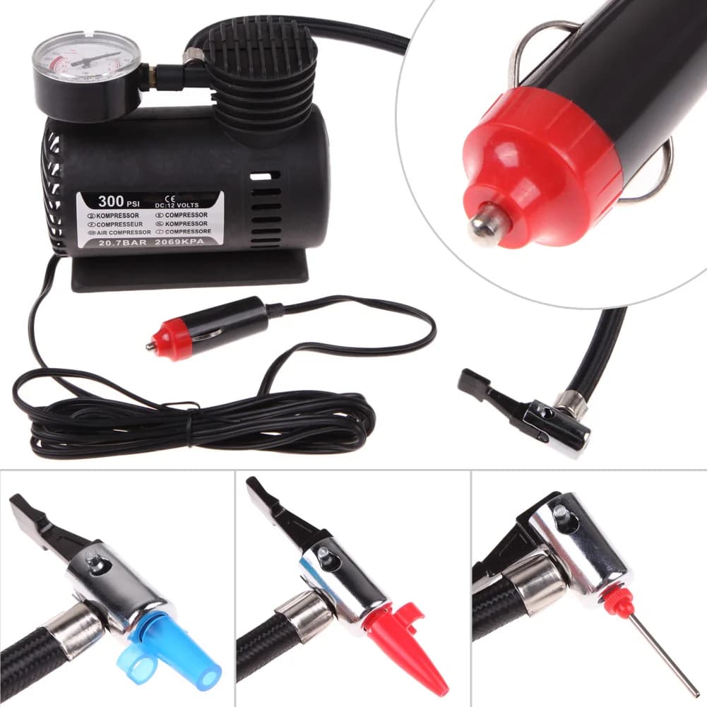 12V 300PSI Portable Air Compressor with Pressure Gauge Electric Air Pump Auto Tire Infaltor Pump for Motor Bike Auto Car Tyre