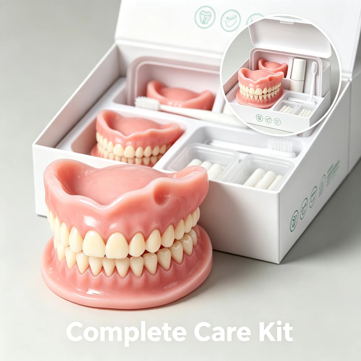 Natural‑Looking Silicone Full Dentures Upper Lower, Soft Comfortable Fit Daily Oral Care False Teeth for Men Women Daily Use