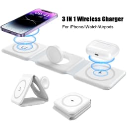 3-In-1 Foldable Magnetic Wireless Charger | Portable And Travel-Friendly | Compatible with Iphone 12-15 Series, Airpods 2/3/Pro