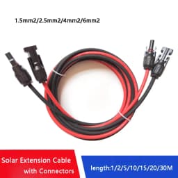 Solar Panel Extension Cable 6/4/2.5/1.5mm2 10/12/14/16AWG Black and Red Tinned-Copper Wire with Solar PV Cable Connectors