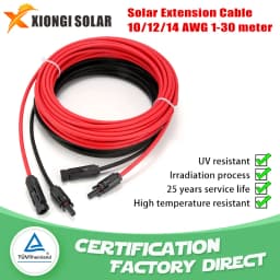 XIONGISOLAR Solar PV Cable Wire Black+Red 2.5/4/6mm2 with Male and Female Extension Cord US Plug 10/12/14 AWG Solar PV Wires