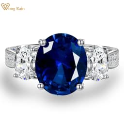 Wong Rain 100% 925 Sterling Silver Oval 5CT Sapphire High Carbon Diamond Gemstone Wedding Engagement Fine Jewelry Ring For Women