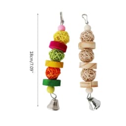 Bird Chew Toy Natural Wood Blocks Rattan Ball Parrot Entertainment Toys for Parakeet Cockatiel Lovebird Mini Macaw
