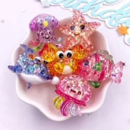10pcs Glitter Colorful Resin Sea Star Crab Jellyfish Dolphin Ocean Animal Flatback Rhinestone Scrapbook DIY Figurine Decor Craft