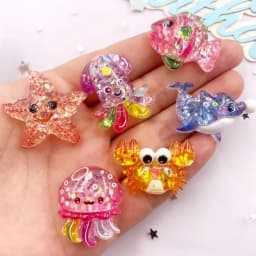 10pcs Glitter Colorful Resin Sea Star Crab Jellyfish Dolphin Ocean Animal Flatback Rhinestone Scrapbook DIY Figurine Decor Craft