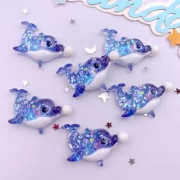 10pcs Glitter Colorful Resin Sea Star Crab Jellyfish Dolphin Ocean Animal Flatback Rhinestone Scrapbook DIY Figurine Decor Craft