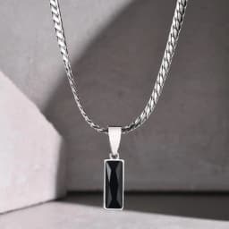Stylish Mens Geometric Stone Pendent Necklaces,Stainless Steel Flat Cuban Chain Collars,Hip Hop Jewelry Gifts for Him Boys
