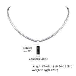 Stylish Mens Geometric Stone Pendent Necklaces,Stainless Steel Flat Cuban Chain Collars,Hip Hop Jewelry Gifts for Him Boys