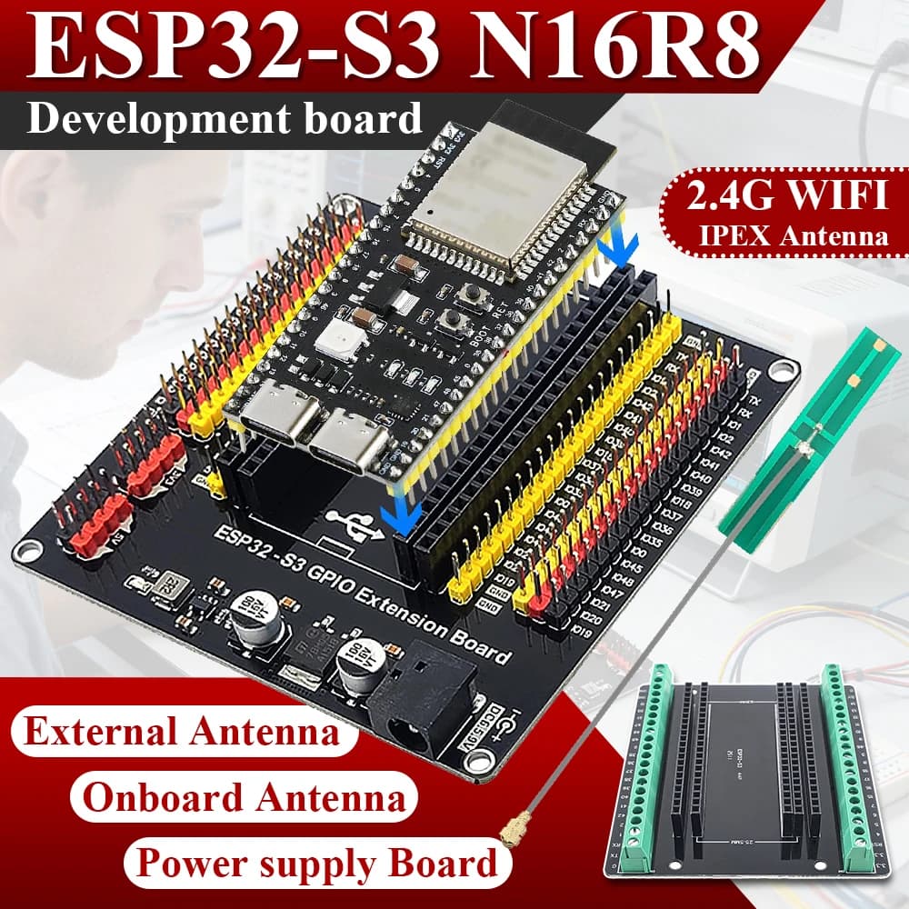 ESP32-S3 Development Board with Expansion Adapter Kit 2.4G Wifi BT Module MCU ESP32-S3WROOM1 N16R8 44Pin Type-C ESP32-S3