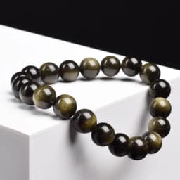 Natural Golden Obsidian Stone Beads Bracelet Men Women Golden Light Rainbow Obsidian Raw Stone Round Bead Natural Energy Jewelry