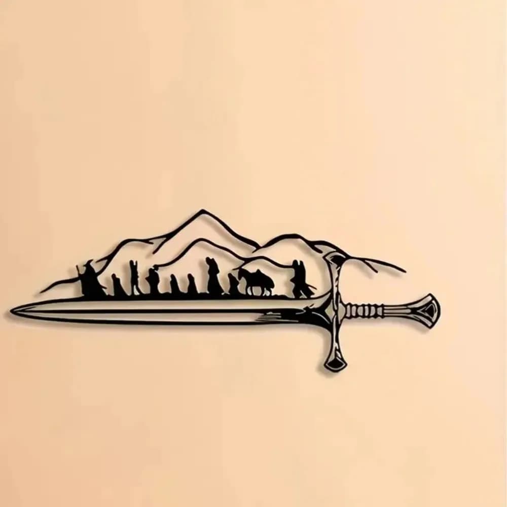 Elegant Iron Wall Hanging Black Mountain Sword Cutout Metal Art for Indoor Decor TV Background Wall Decoration