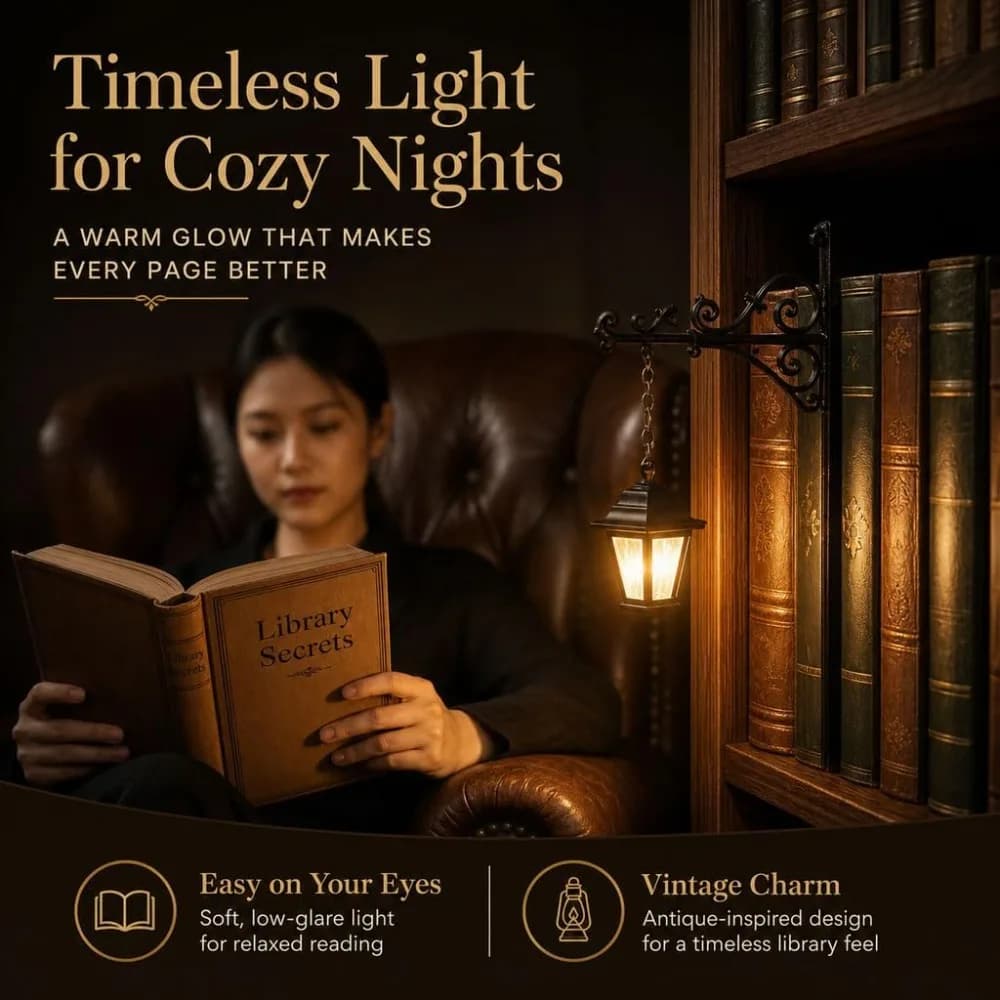 Mini Vintage Library Lantern Book Nook Light,Gothic Bookshelf Decor w/Warm Glow,Desk Accent Lamp,Reading Room Home Office,Gift