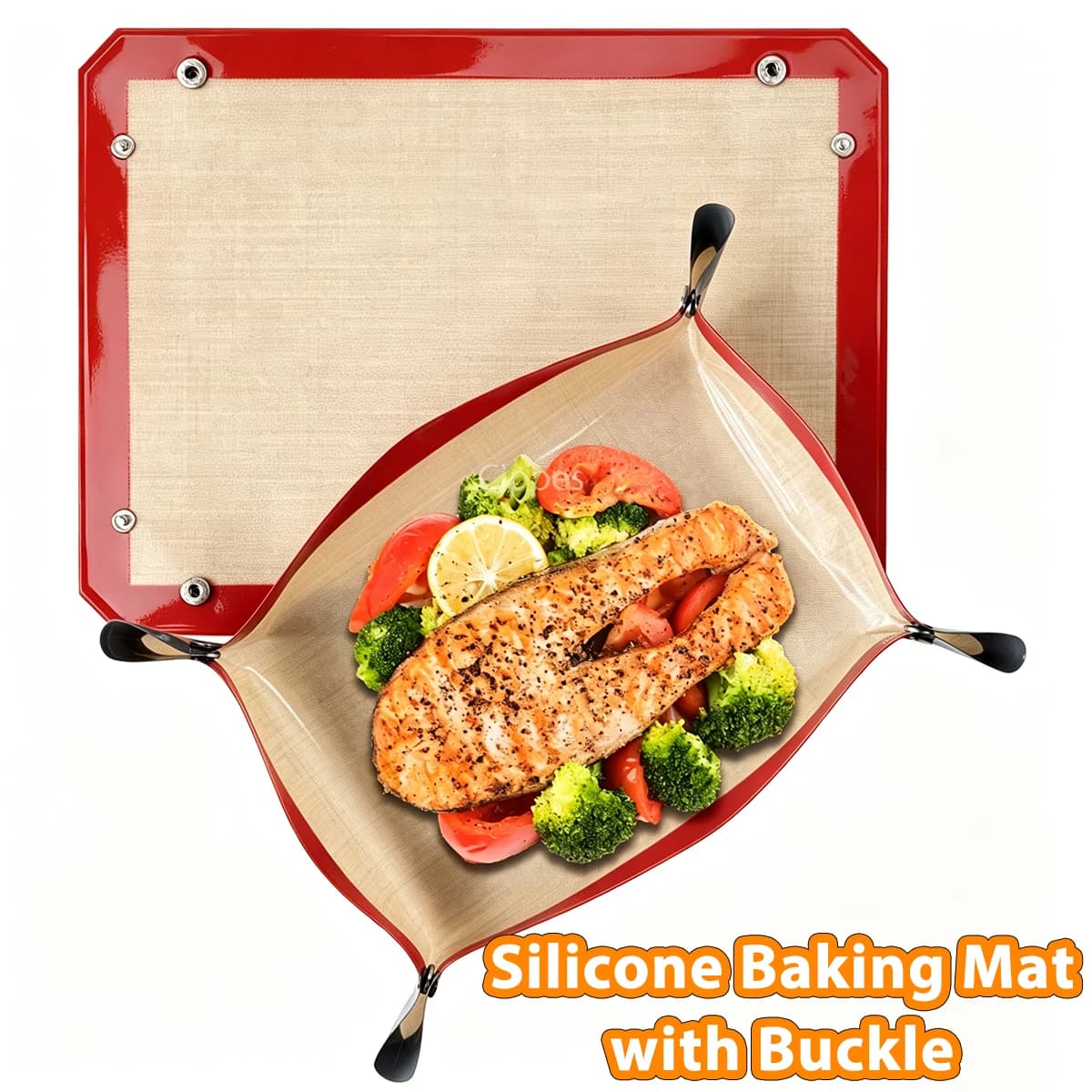 Silicone Baking Mat with Buckle - Leakproof, Non-Stick Silicone Fiber Oven Mat,Snap-Together Corners Form Leakproof Baking Tray
