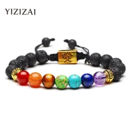 YIZIZAI Handmade 7 Chakra Tree Of Life Charm Bracelets Lava Stones Beads Rope Bracelet Women Men Yoga Bracelets Bangles