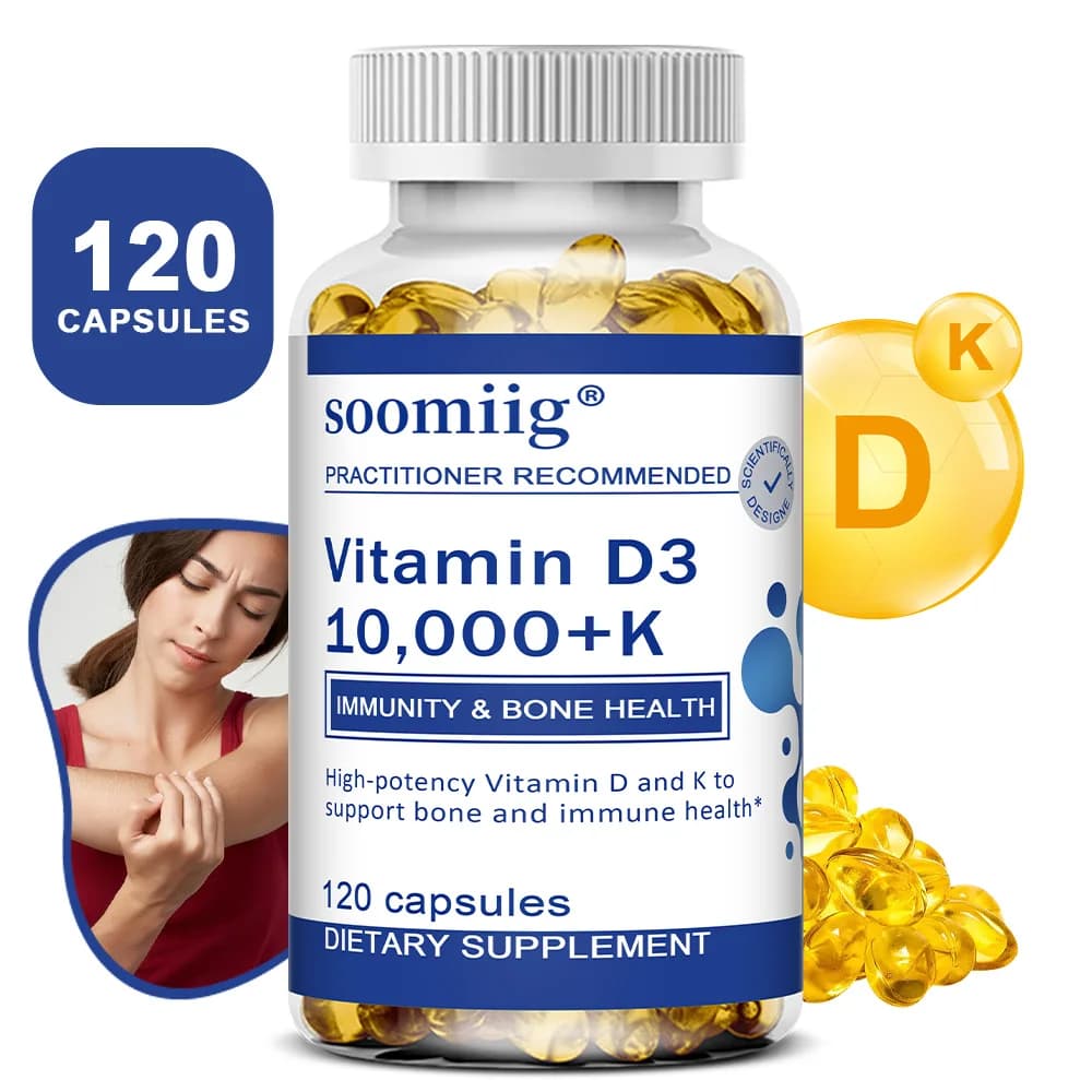 Vitamin D3 10000 IU + K2 Mk7 Capsules 120pcs for Bone, Heart Health & Immune Support, Non-GMO, Vegan, Enhanced Absorption
