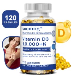 Vitamin D3 10000 IU + K2 Mk7 Capsules 120pcs for Bone, Heart Health & Immune Support, Non-GMO, Vegan, Enhanced Absorption