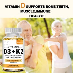 Vitamin D3 5000IU and 120 Mcg Vitamin K2 Capsules for Calcium Absorption, Bone Regeneration, Immune Support, Easy To Melt