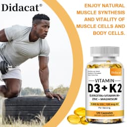 Vitamin D3 5000IU and 120 Mcg Vitamin K2 Capsules for Calcium Absorption, Bone Regeneration, Immune Support, Easy To Melt
