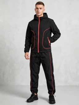 Men's Trendy 2 Piece Tracksuit Set Hooded Full Zip Windbreaker Jacket Coat Tops Quick Dry Athletic Jogger Pants Trousers