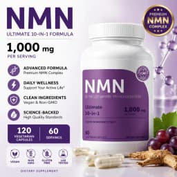 NMN Capsules 1000mg Per Serving with Resveratrol CoQ10 Vitamin C Vegan Formula Daily Wellness Supplement Clean Ingredients 120Ct
