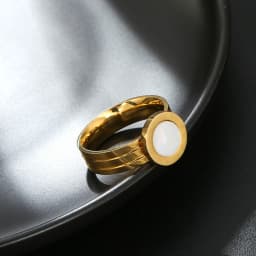 Retro Gold Color Stainless Steel Ring For Women Round Black Acrylic Roman Numerals Men Ring Trendy Jewelry Fashion Accessories