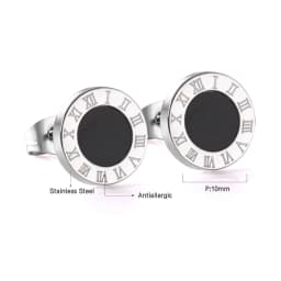 Fashion Stainless Steel Cubic Zirconia Stud Earrings Female Male Jewelry Punk Roman Numeral Black Color Piercing Aretes Hombre
