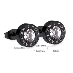 Fashion Stainless Steel Cubic Zirconia Stud Earrings Female Male Jewelry Punk Roman Numeral Black Color Piercing Aretes Hombre