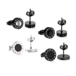 Fashion Stainless Steel Cubic Zirconia Stud Earrings Female Male Jewelry Punk Roman Numeral Black Color Piercing Aretes Hombre