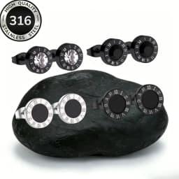 Fashion Stainless Steel Cubic Zirconia Stud Earrings Female Male Jewelry Punk Roman Numeral Black Color Piercing Aretes Hombre