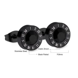 Fashion Stainless Steel Cubic Zirconia Stud Earrings Female Male Jewelry Punk Roman Numeral Black Color Piercing Aretes Hombre