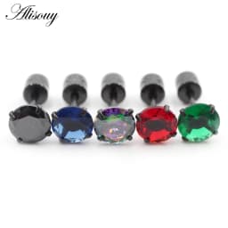 Alisouy 2PCS Surgical Stainless Steel 4 Prong Double Zircon CZ Women Men Girl Ear Stud Cartilage Screw Earrings Piercing Jewelry