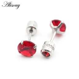 Alisouy 2PCS Surgical Stainless Steel 4 Prong Double Zircon CZ Women Men Girl Ear Stud Cartilage Screw Earrings Piercing Jewelry