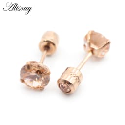 Alisouy 2PCS Surgical Stainless Steel 4 Prong Double Zircon CZ Women Men Girl Ear Stud Cartilage Screw Earrings Piercing Jewelry