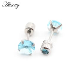 Alisouy 2PCS Surgical Stainless Steel 4 Prong Double Zircon CZ Women Men Girl Ear Stud Cartilage Screw Earrings Piercing Jewelry