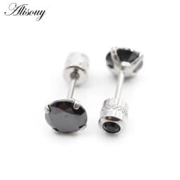 Alisouy 2PCS Surgical Stainless Steel 4 Prong Double Zircon CZ Women Men Girl Ear Stud Cartilage Screw Earrings Piercing Jewelry