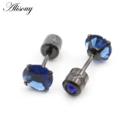Alisouy 2PCS Surgical Stainless Steel 4 Prong Double Zircon CZ Women Men Girl Ear Stud Cartilage Screw Earrings Piercing Jewelry