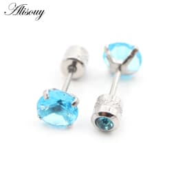 Alisouy 2PCS Surgical Stainless Steel 4 Prong Double Zircon CZ Women Men Girl Ear Stud Cartilage Screw Earrings Piercing Jewelry