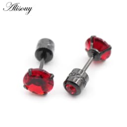 Alisouy 2PCS Surgical Stainless Steel 4 Prong Double Zircon CZ Women Men Girl Ear Stud Cartilage Screw Earrings Piercing Jewelry