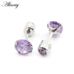 Alisouy 2PCS Surgical Stainless Steel 4 Prong Double Zircon CZ Women Men Girl Ear Stud Cartilage Screw Earrings Piercing Jewelry
