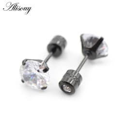 Alisouy 2PCS Surgical Stainless Steel 4 Prong Double Zircon CZ Women Men Girl Ear Stud Cartilage Screw Earrings Piercing Jewelry