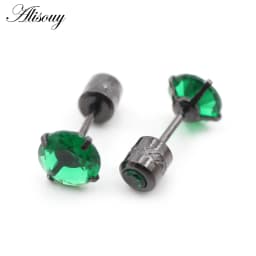 Alisouy 2PCS Surgical Stainless Steel 4 Prong Double Zircon CZ Women Men Girl Ear Stud Cartilage Screw Earrings Piercing Jewelry