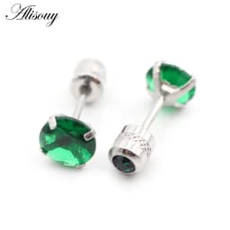 Alisouy 2PCS Surgical Stainless Steel 4 Prong Double Zircon CZ Women Men Girl Ear Stud Cartilage Screw Earrings Piercing Jewelry
