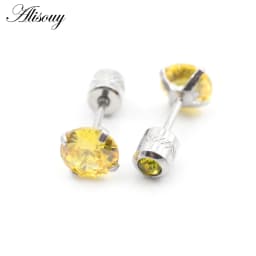 Alisouy 2PCS Surgical Stainless Steel 4 Prong Double Zircon CZ Women Men Girl Ear Stud Cartilage Screw Earrings Piercing Jewelry