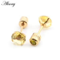 Alisouy 2PCS Surgical Stainless Steel 4 Prong Double Zircon CZ Women Men Girl Ear Stud Cartilage Screw Earrings Piercing Jewelry