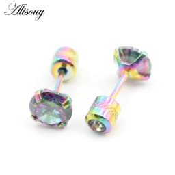 Alisouy 2PCS Surgical Stainless Steel 4 Prong Double Zircon CZ Women Men Girl Ear Stud Cartilage Screw Earrings Piercing Jewelry